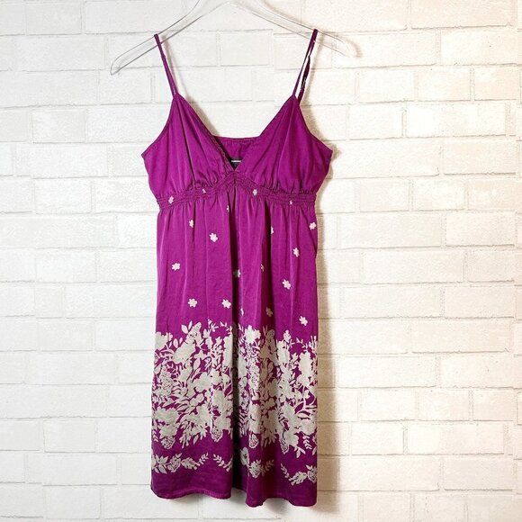 Express Silk Purple & Silver Floral V-Neck Spaghetti Strap Slip Dress Size L - Picture 1 of 7